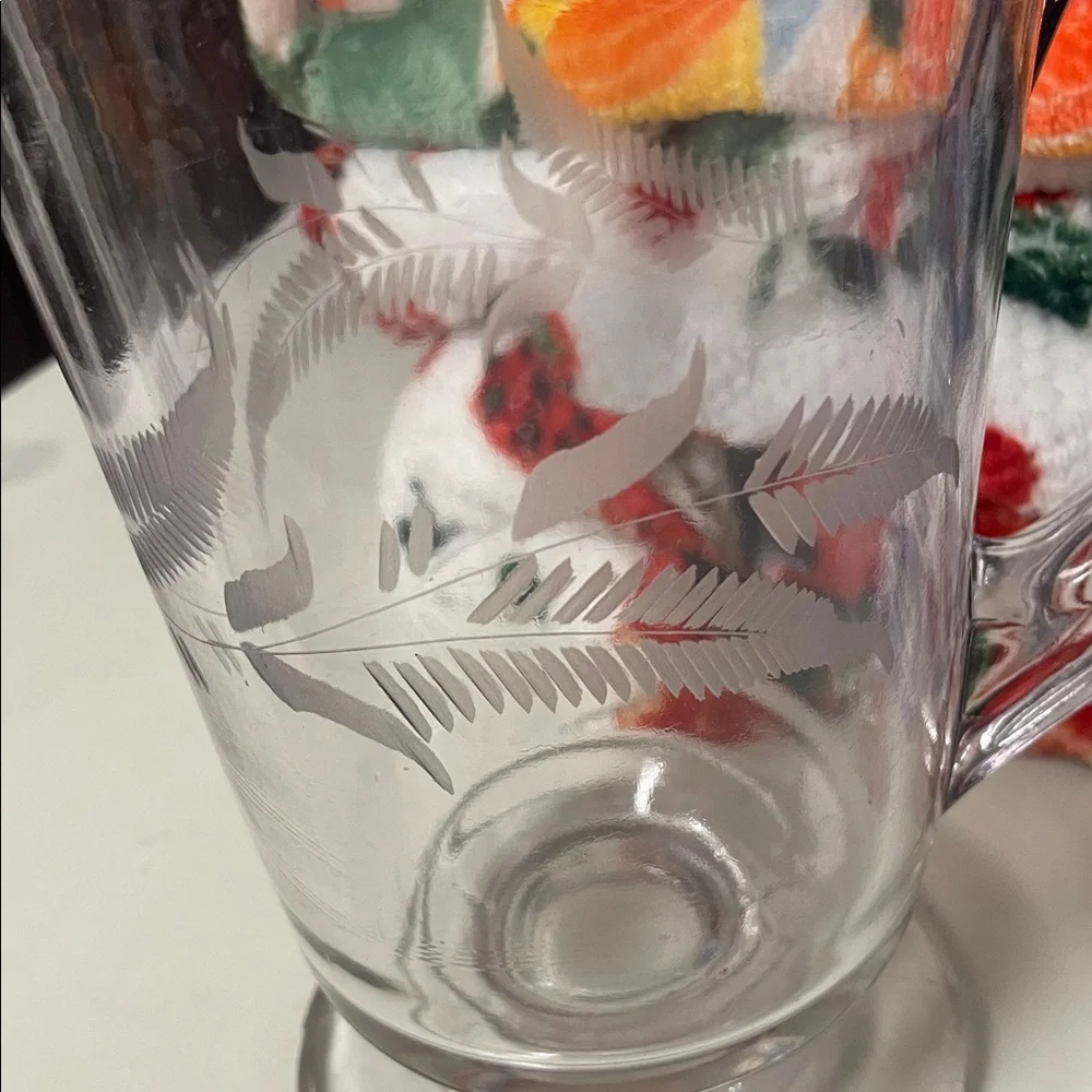 HTF WESTMORELAND GLASS PINK REAMER PITCHER BOTTOM - Etched WITH Leaves/floral